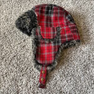 REI Faux Fur Lined Plaid Trapper Hat Size Adult S/M
